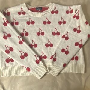 Self Esteem Cherry Pattern White Red Knit Pullover Sweater Crew Neck Size XL
